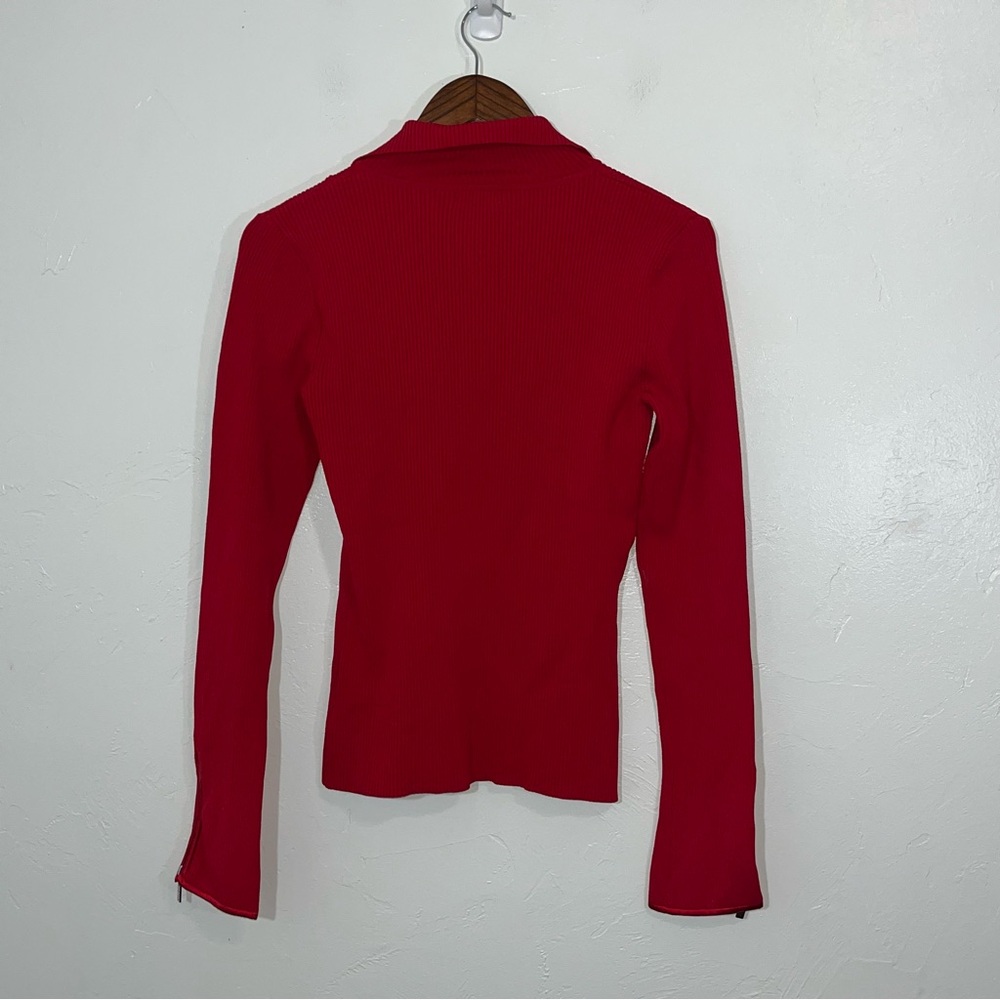Cache Red Asymmetrical Zip Ribbed Knit Sweater - Picture 9 of 10